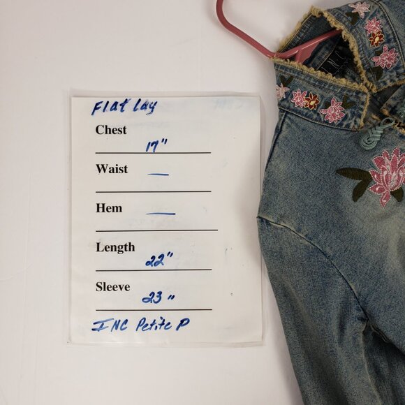 INC Concepts Petite P Denim Jacket Embroidered Flowers Womens Frog Closure Coat - Picture 16 of 16